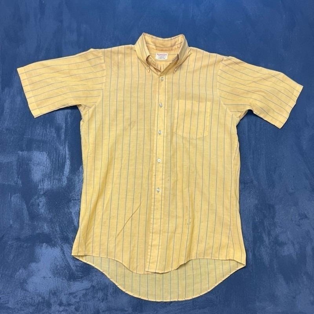 Vintage JC Penny Button Up Shirt Mens Medium Yellow 1960s Short Sleeve